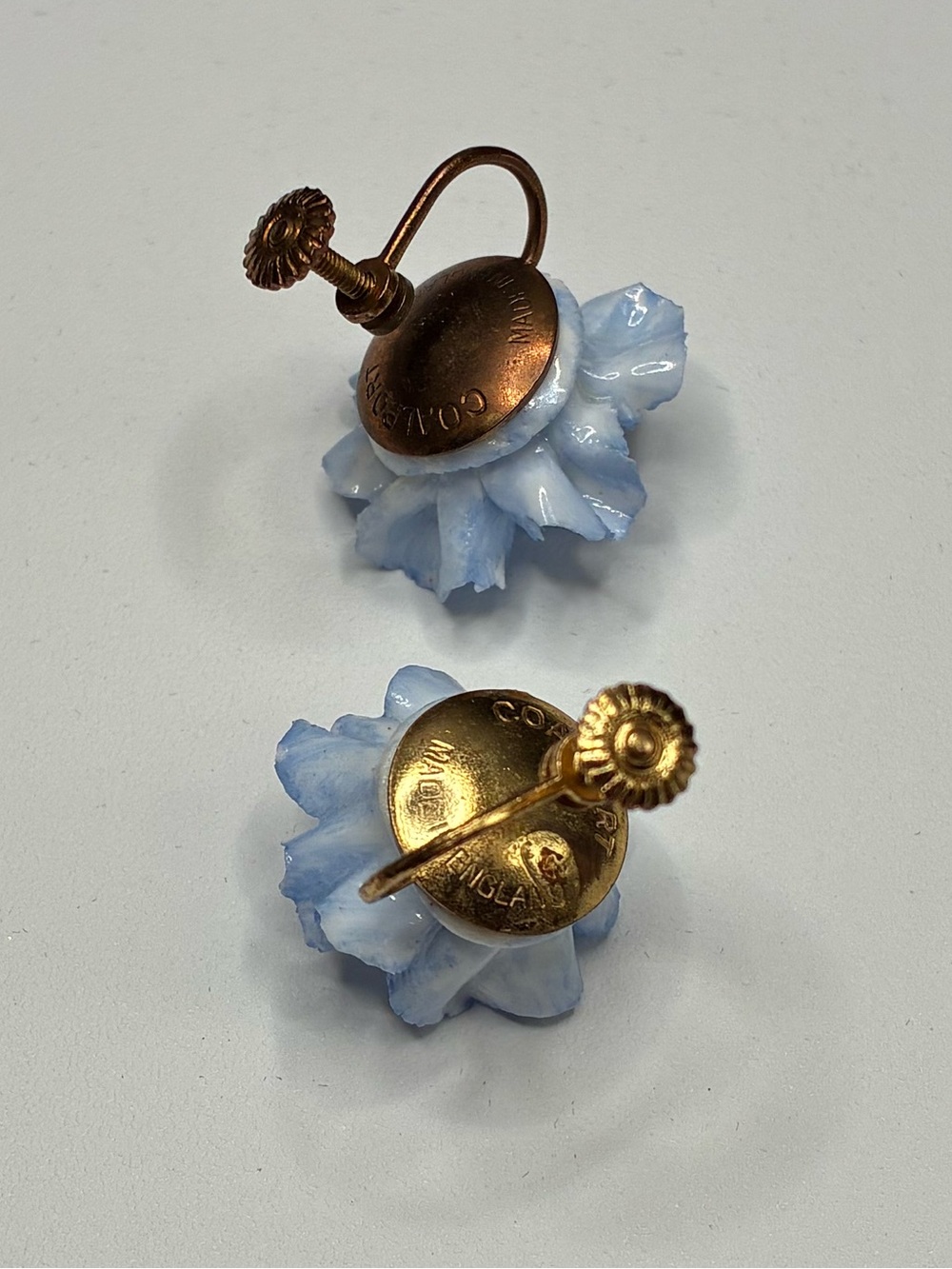 Vintage Blue Coalport Flower Screw-on Earrings - Women Jewelry - Picture 12 of 12